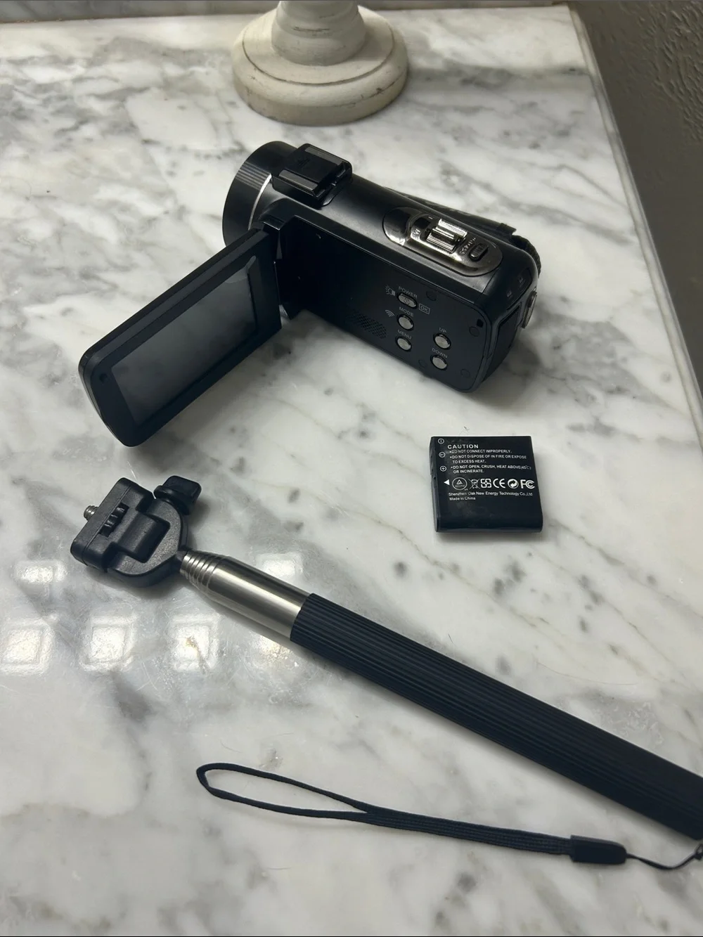 Compact Black Digital Camcorder with Flip LCD & Accessories. Charger port broken